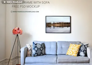Wall Photo Frame with Sofa Mockup