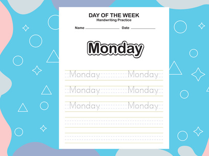 7 Pages Day name of the week trace and writing practice sheet