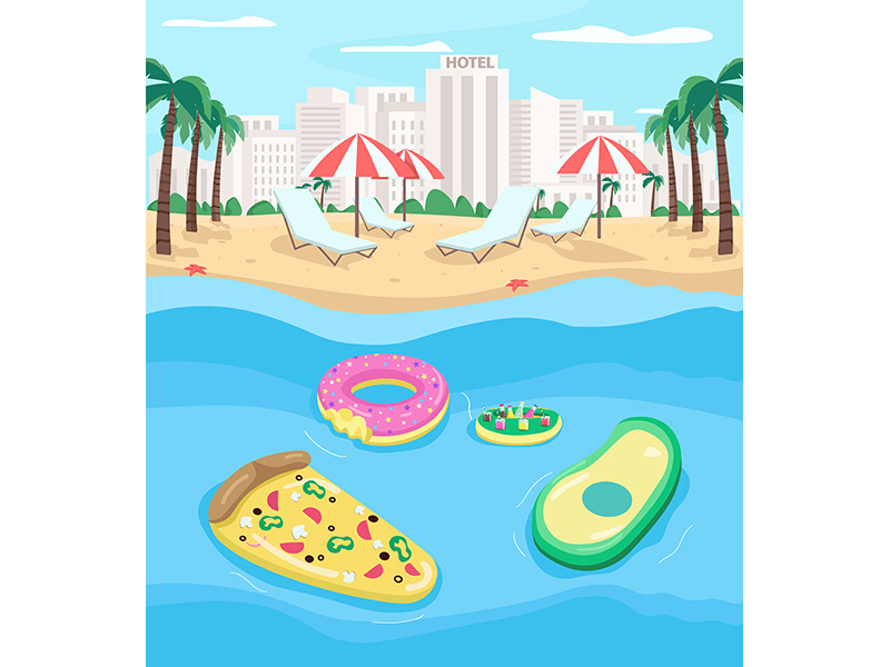 Tourist beach flat color vector illustration