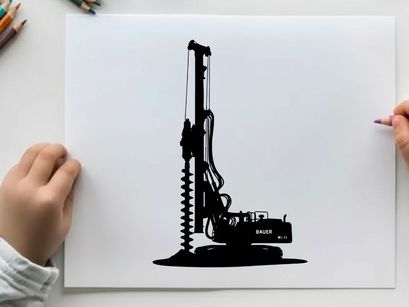 Silhouette of a large drilling machine with a long drill bit