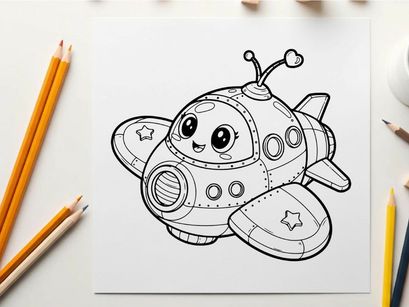 Cute cartoon spaceship flying happy vector illustration