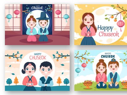 17 Happy Chuseok Day Cartoon Illustration