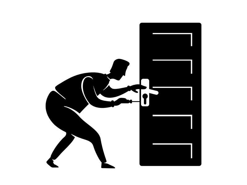 Handyman fix door knob black silhouette vector illustration