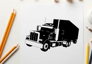 Silhouette of a semi truck with trailer