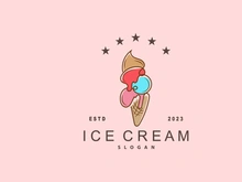 Ice Cream Logo, Vector Fresh Sweet Soft Cold Food Design