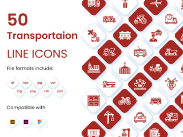 50 Collection of transportation linear icons preview picture