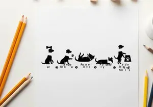 Dachshund silhouette dog training commands and actions