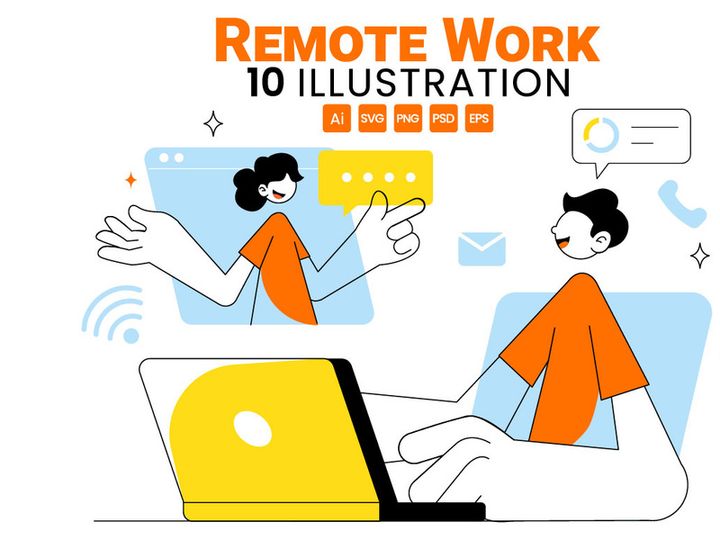 10 Home Remote Working Setup Illustration