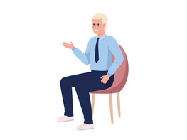 Employee sitting on chair semi flat color vector character preview picture