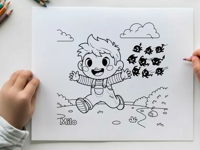 Cute boy celebrating with flying bats vector illustration