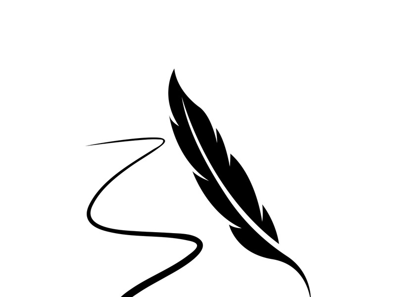 Feather quill design icon and logo illustration classic stationery