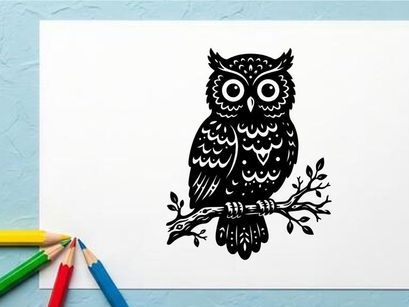 Stylized Black and White Owl Illustration for Art and Design