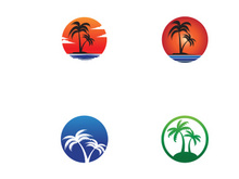 Palm tree logo, palm with waves and sun. Using illustrator editing.