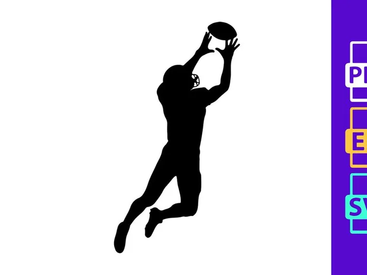 Silhouette of a person jumping to catch a ball