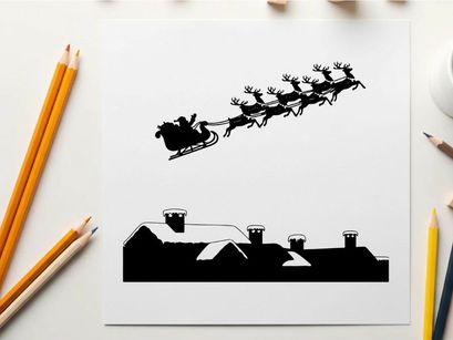 Santa's sleigh ride silhouette under the full moon