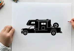 Silhouette of a camper truck with rear storage