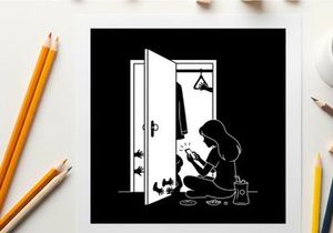 Silhouette of a woman sitting in front of an open closet