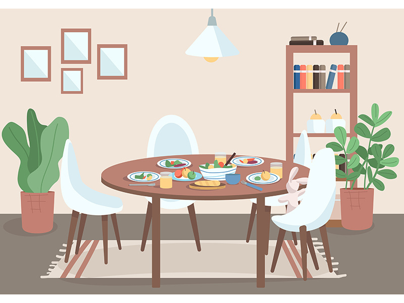 Dining room flat color vector illustration