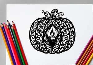 Decorative Halloween Pumpkin with Intricate Black Filigree Design