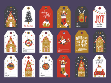 Christmas and happy new year tags for gift, card packaging vector print. preview picture