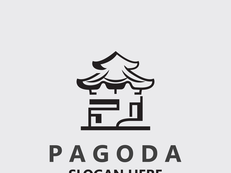 Pagoda culture logo vintage design illustration, temple heritage building vector