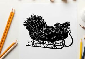 Silhouette of a decorative sleigh with floral accents