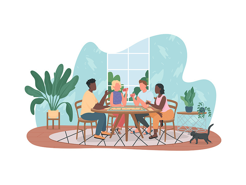Friends play table games 2D vector web banner, poster