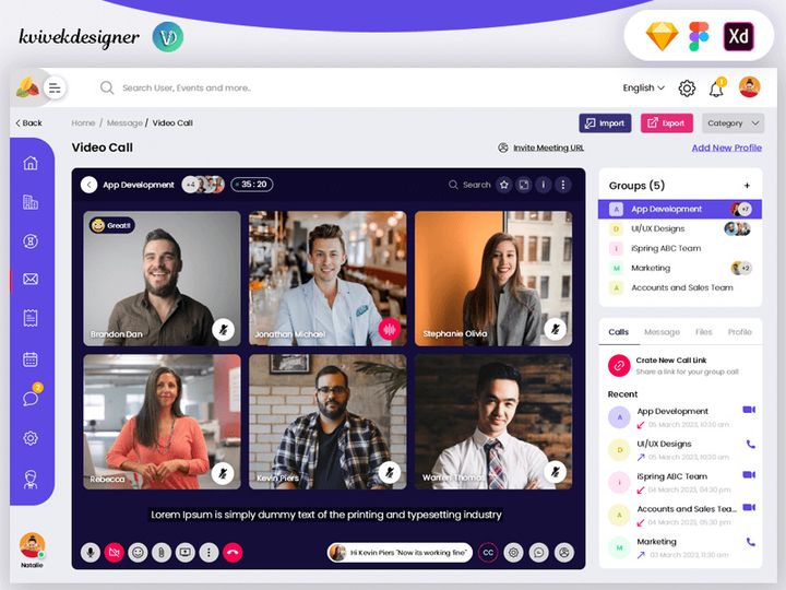 Admin Group Video Call or Conferencing Page Web UI Template