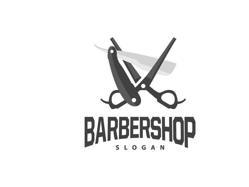 Barbershop Logo, Scissors Vector, Retro Vintage Minimalist