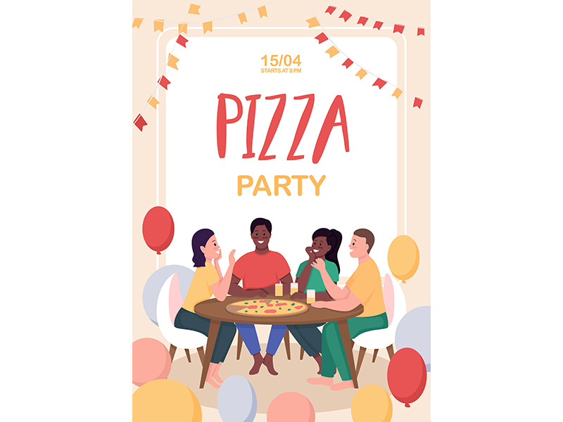 Pizza party poster flat vector template