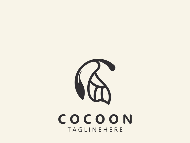 Cocoon logo Butterfly silkworm symbol. Illustration caterpillar animal template design