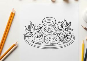 Octopus pasta bowl flat design vector illustration