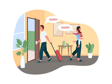 Father leaving wife and child 2D vector web banner, poster preview picture