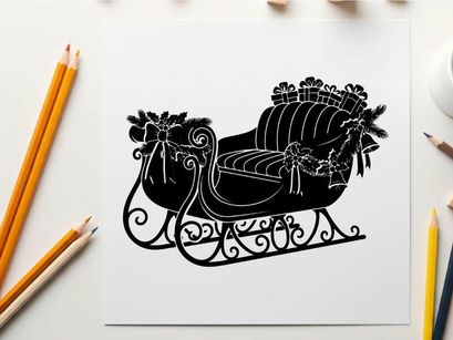 Silhouette of a decorative sleigh with bows and ornate details