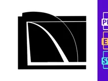 Abstract geometric design with curved lines and rectangular shapes in black and white