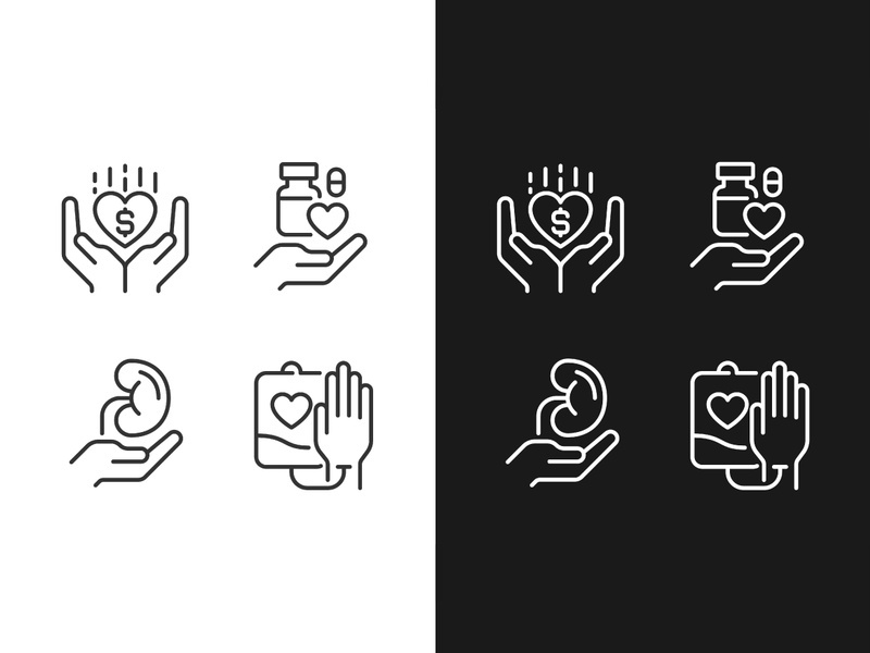 Donation to healthcare organizations pixel perfect linear icons set