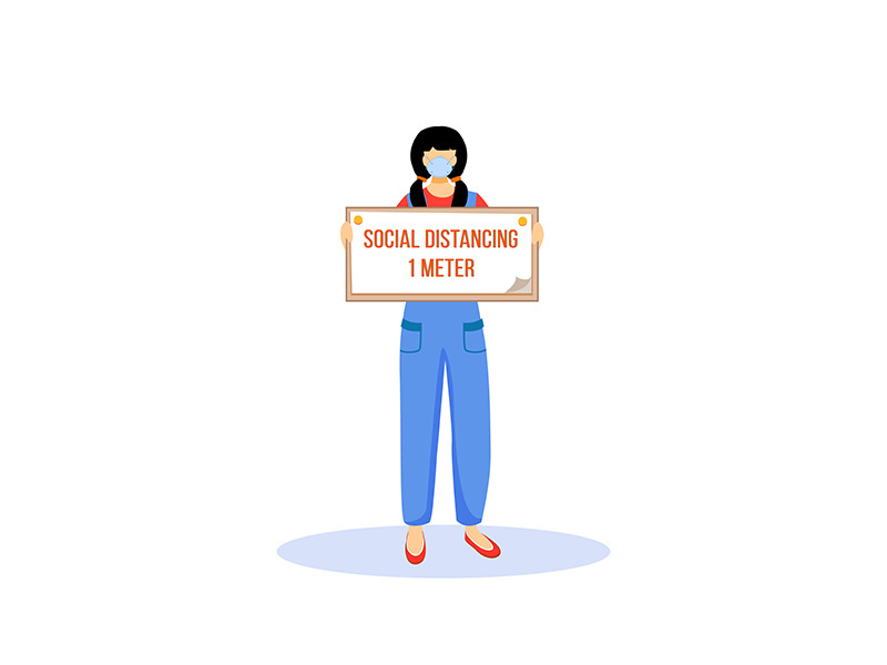 Social distancing 1 metre flat color vector faceless character