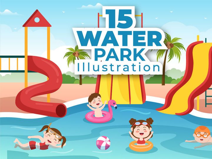 15 Water Park Cartoon Illustration