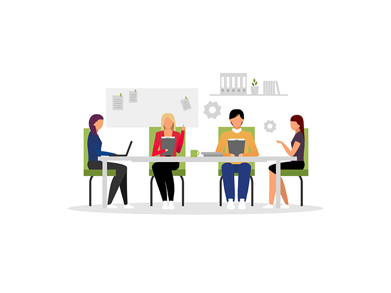 Office workers meeting flat vector illustration.
