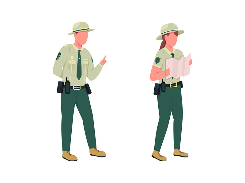 Environmental police male officer flat color vector faceless character set