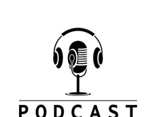 podcast logo with microphone and earphone audio, radio waves. for studio, talk show, chat, information sharing, interview, multimedia and web.