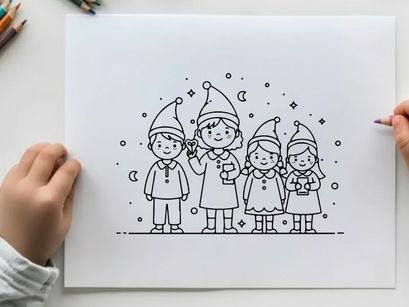 Children caroling Christmas joy flat design vector illustration