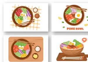 10 Hawaiian Dish Poke Bowl Illustration