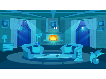 Romantic evening near fireplace flat vector illustration preview picture