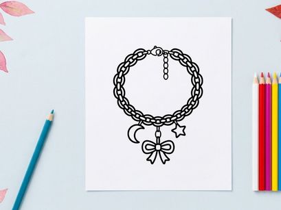 Charm bracelet with moon and star icons. Cute jewelry accessory with bow pendant.