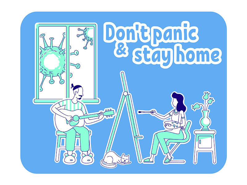 Dont panic and stay at home thin line concept vector illustration