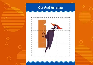 10 Pages Cut and arrange with a bird worksheet for kids. Educational game for children