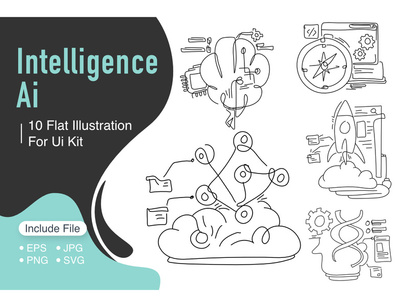 Flat Illustration Outline Intelligence AI