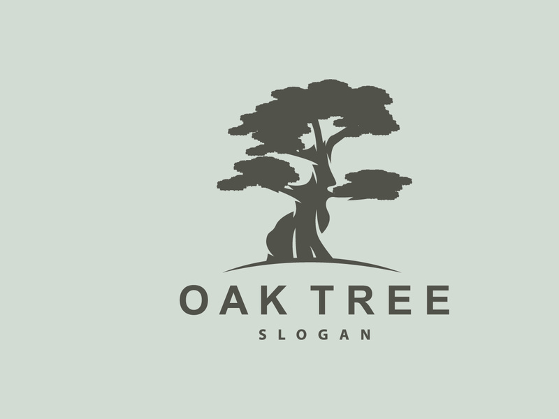 Oak Tree Logo Minimalist Design, Vector Tree Nature Plant