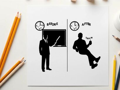 Silhouette of man before and after leaving a meeting